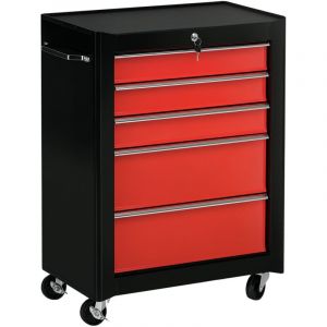 Homcom Chariot &agrave; outils - 5 tiroirs verrouillable 2 cl&eacute;s - sur roulettes - acier - 61,5 x 33 x 82,5 cm - rouge et noir