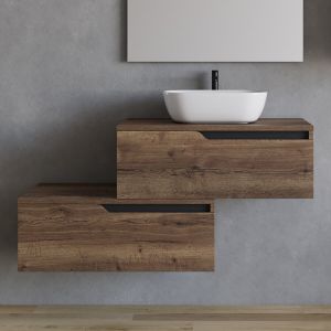 Meuble de salle de bain 120cm avec vasque à poser arrondie - sans miroir - 2 tiroirs - tabaco (bois foncé) - CADIX