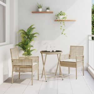 VidaXL Ensemble de Bistro de Jardin 3 Pièces avec Coussins Beige en Poly Rattan