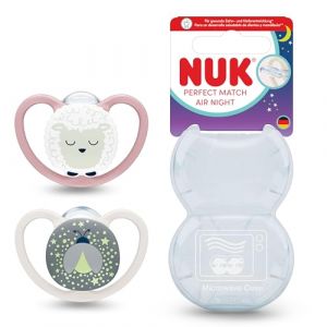 Nuk Perfect Match Air Night 6&ndash;18 mois &ndash; Lot de 2 sucettes