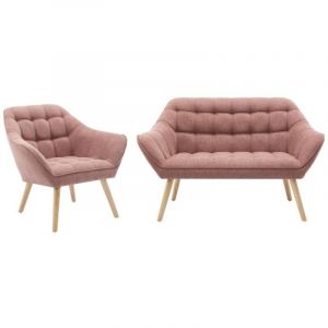 Canapé 2 places et fauteuil en tissu rose chiné caserta