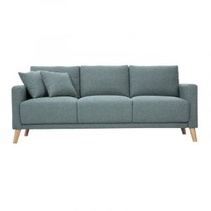 Miliboo Canap&eacute; 3 places en tissu vert de gris et bois clair munik