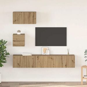 VidaXL Ensemble Meuble Tv Avec &Eacute;tag&egrave;re Montage Mural Avec Stockage Avec Porte 4 Pcs Ch&ecirc;ne Artisanal