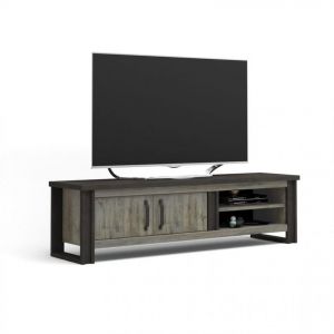 Time But Meuble TV 2 portes L.204 BAXTER imitation ch&ecirc;ne gris