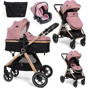 BEBELISSIMO - Poussette combinée trio 3 en 1 - siège auto 0m - nacelle - dès la naissance - jusqu’à 22kg - Nicea - rose