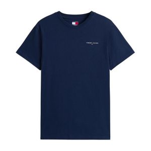 Tommy Hilfiger Tommy Jeans T-Shirt Manches Courtes Homme Linear Chest Tee Slim Fit, Bleu (Dark Night Navy), S