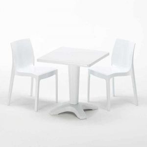 Image de Grand Soleil Table et 2 chaises colorées polypropylene extérieurs PATIO | Ice Blanc - Blanc