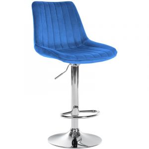 CLP Tabouret de bar Toni en Velours Pied trompette en Métal bleu Chrome