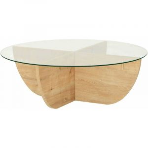 Menzzo Table basse en verre et aggloméré Lily - Chêne