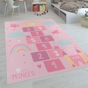Paco Home Tapis Enfant, Tapis Chambre Jeu Gar&ccedil;on Fille Moderne Antid&eacute;rapant, Dimension:200 cm Rond, Couleur:Pink 4