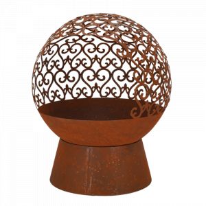 Fancy flames Brasero rond en métal arabesque - Rouillé - D 50 x H 57,5 cm