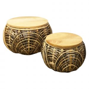 Pier Import - Table basse ronde en rotin (lot de 2)