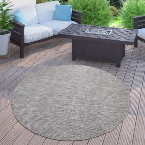 Paco Home Tapis Intérieur Et Extérieur Balcon Terrasse Tapis Cuisine Monochrome Moucheté Gris, 80 cm rond