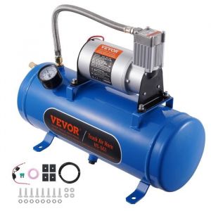VEVOR Compresseur d'air pour Kit de Klaxon Pompe à Air avec Réservoir 6 L 90-120 psi pour Gonflage des Pneus Matelas Pneumatiques Compatible avec Tout Véhicules 12 V Trains Bateaux Voitures Atelier