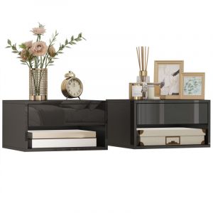 Homcom Lot de 2 tables de chevet murales - tiroir compartiment ouvert plateau - panneau de particules - 37x32x21cm - noir