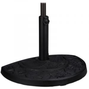 Image de Relaxdays Support à Parasol Demi-Rond, pour des Barres de 34-50 mm, résistant aux intempéries, Design à Fleurs, Noir