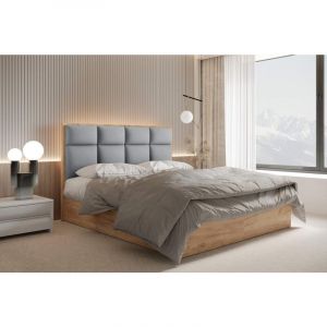 Lit adulte 180x200 cm selva avec rangement, matelas ressorts ensach&eacute;s et surmatelas - tissu velours - gris