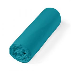 Drap housse en Percale de coton bonnet 30 cm 160x200 cm Bleu Canard