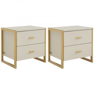 Pascal Morabito Lot de 2 tables de chevet 2 tiroirs - MDF - Beige et dor&eacute; - OMBRELIA de