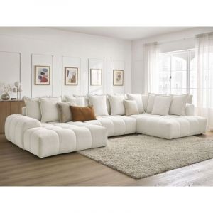 Bobochic Canapé panoramique convertible coffre everest tissu chiné Angle gauche Blanc