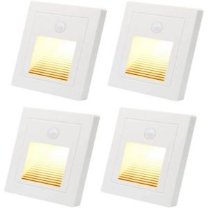 Lot de 4 spots LED 05 W pour escalier - Avec d&eacute;tecteur de mouvement - Blanc chaud 3000 K - Appliques murales LED encastr&eacute;es