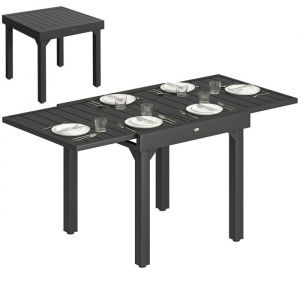 Outsunny Table de jardin extensible - 4 &agrave; 6 personnes - plateau &agrave; lattes, pieds en acier - aluminium - 160/80 x 80 x 75 cm - noir