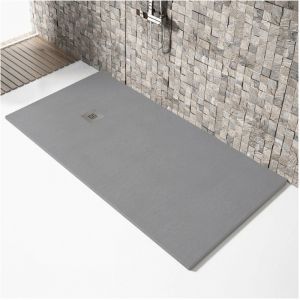 Stano Receveur de douche 100x100cm extra plat MADISON en r&eacute;sine surface ardois&eacute;e b&eacute;ton - Gris