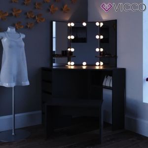 Vicco - Coiffeuse d'angle "Arielle" Noir avec tabouret