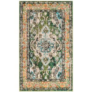Tapis de salon interieur en vert forêt & bleu clair, 122 x 170 cm