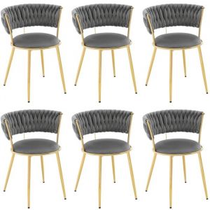 Woltu - Lot de 6 Chaises de Salle à Manger Chaise de Cuisine Moderne en Velours, Chaise Rembourrée avec Pieds en Métal, Gris foncé