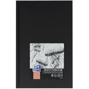 Oxford Carnet de croquis A5 à couverture rigide avec reliure cousue, 192 pages, papier 100 g, noir, 1 pièce