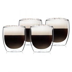 Klarstein Glaswerk Tasse a Cafe x4, Ensemble de Tasses &agrave; Caf&eacute; de 250ml, Verres &agrave; Caf&eacute;, Tasse Double Paroi Isol&eacute;es, Faites &agrave; la Main, Temp&eacute;rature -30&deg;et +150&deg;C,