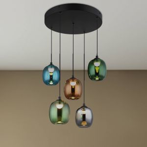 Globo Nowa - Suspension Lampe &agrave; suspendre Salle &agrave; manger noir Verre multicolore led h 150 cm