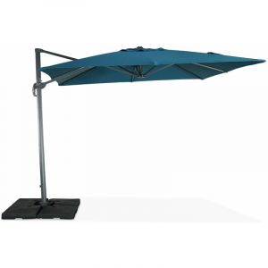 Alice's Garden Parasol d&eacute;port&eacute; carr&eacute; 3 x 3m haut de gamme - Falgos - Bleu canard - Parasol excentr&eacute; inclinable, rabattable et rotatif &agrave; 360&deg;. - Bleu canard