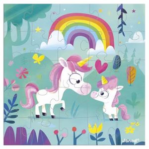 Janod Carte de V&oelig;ux Puzzle - Carte Cadeau Puzzle 25 Pi&egrave;ces Famille Licornes + 1 Carte + 1 enveloppe - Id&eacute;al Carte Anniversaire, Carte v&oelig;ux - D&egrave;s 3 Ans