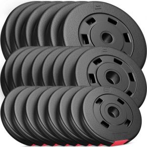 Hop Sport Disques de Poids en Plastique 60 kg, al&eacute;sage 31 mm, pour Barre d'halt&egrave;res 30 mm, Musculation (6x5 kg, 8x2,5 kg, 8x1,25 kg)