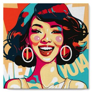 Mini peinture au numéro : Femme Souriante Pop Art - toile tendue sur chassis