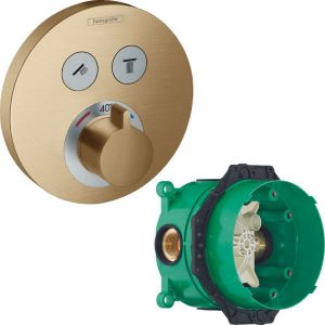 Hansgrohe Lot Facade pour mitigeur thermostatique encastré avec 2 fonctions bronze brossé + Corps encastré universel Ibox