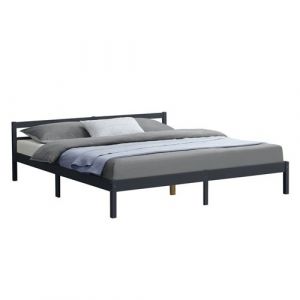 Image de Cadre de Lit Solide Stylé à Sommier à Lattes Lit Double Design en Pin et Bois Stratifié Capacité de Charge 200 kg 180 x 200 cm Gris Foncé [en casa]
