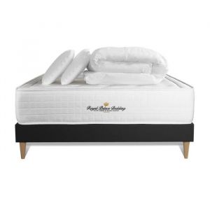 Image de Pack matelas sommier Noir Buckingham Mémoire de forme avec 2 oreillers et couette