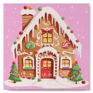 Mini peinture au numéro : Maison en Pain d'Épice - toile tendue sur chassis