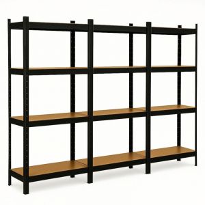 Triple &eacute;tag&egrave;re Garage modulable - 2m10 de long -12 plateaux - H. 150 X L. 210 - Charges lourdes - 30 cm - Noir