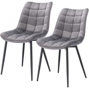 Lot de 2 Chaises de salle à manger. Chaise de cuisine scandinaves en velours. Pieds en métal. Gris Clair - Woltu