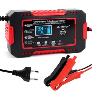 12V 6A Car Battery Charger, Intelligent Car Battery Charger, Battery Charger with Temperature Compensation and Repair Mode, Motorcyc