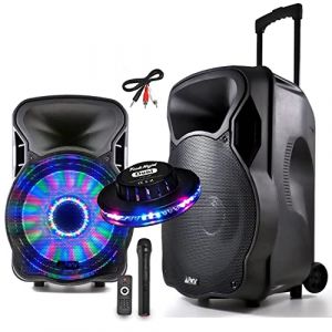 Enceinte party light sound mobile 800w party-15 à leds rvb - usb/bt/sd/fm + effet ovni + câble pc