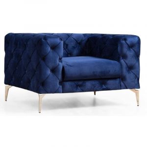 Menzzo Fauteuil capitonné Alykes Velours Bleu marine