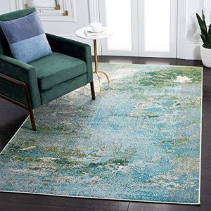 Safavieh Tapis Boho pour Salon, Salle à Manger, Chambre à Coucher - Madison Collection, Tapis à Poil Court, Vert et Bleu, 160 X 229 Cm