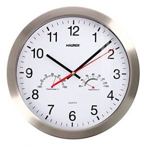 Maurer Horloge murale ø 30 cm. Façade en acier avec hygromètre et thermomètre.