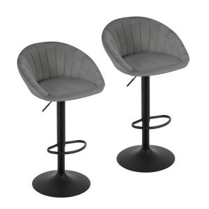 Lot de 2 Tabouret de Bar Woltu Chaise de Bar Pivotante Réglable en Hauteur, Tabouret Cuisine en Velours et métal, Gris foncé