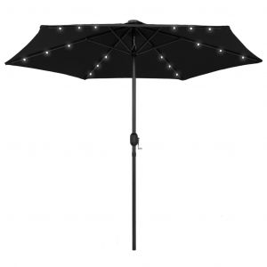 Image de VidaXL Parasol avec LED et mât en aluminium 270 cm Noir